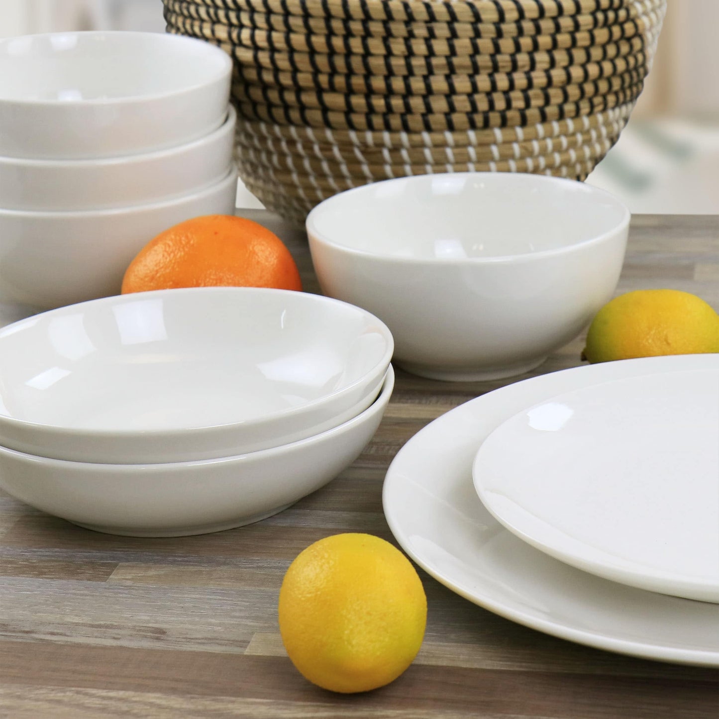 16 Piece Double Bowl Dinnerware Set in Porcelain