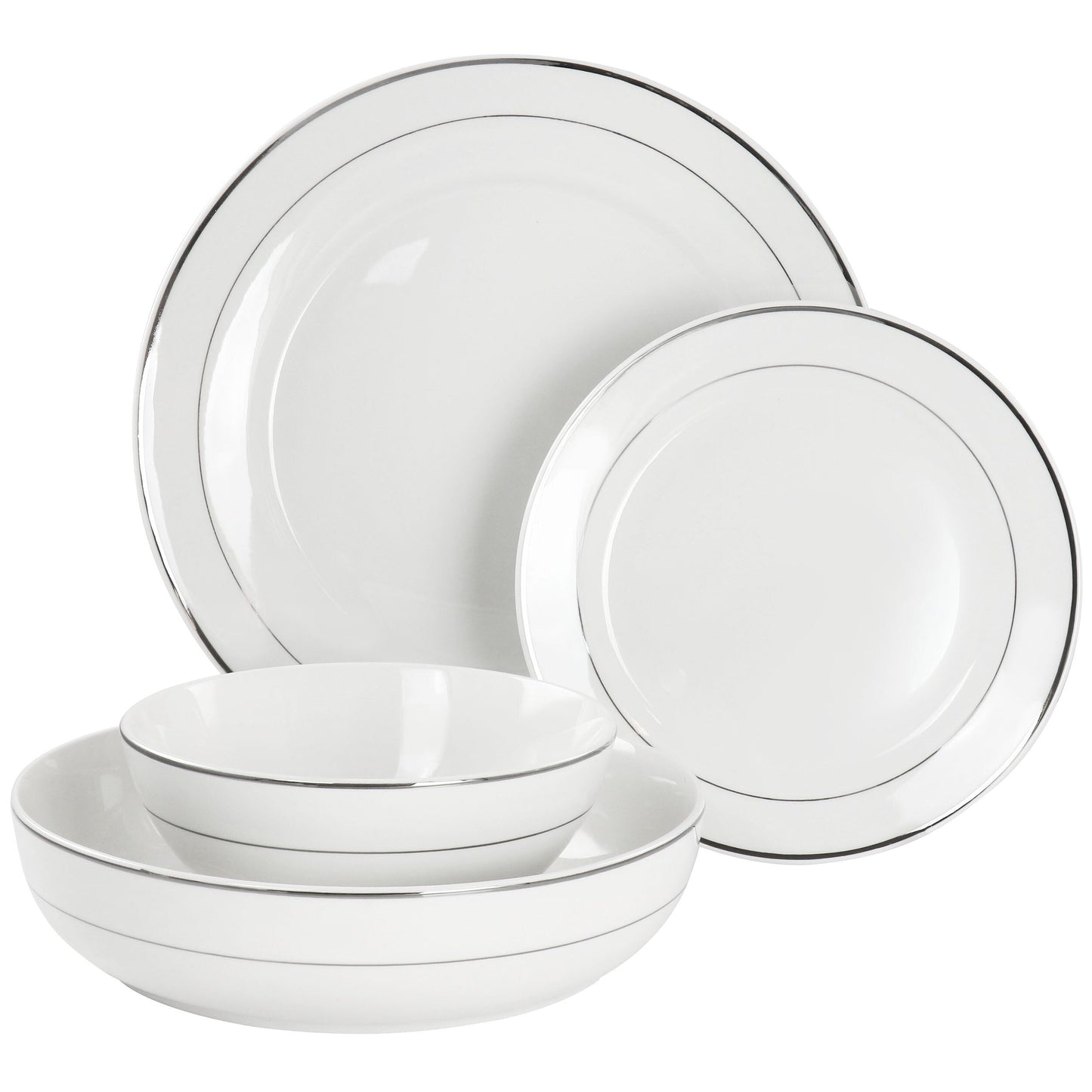 16 Piece Round Porcelain Double Bowl Dinnerware Set