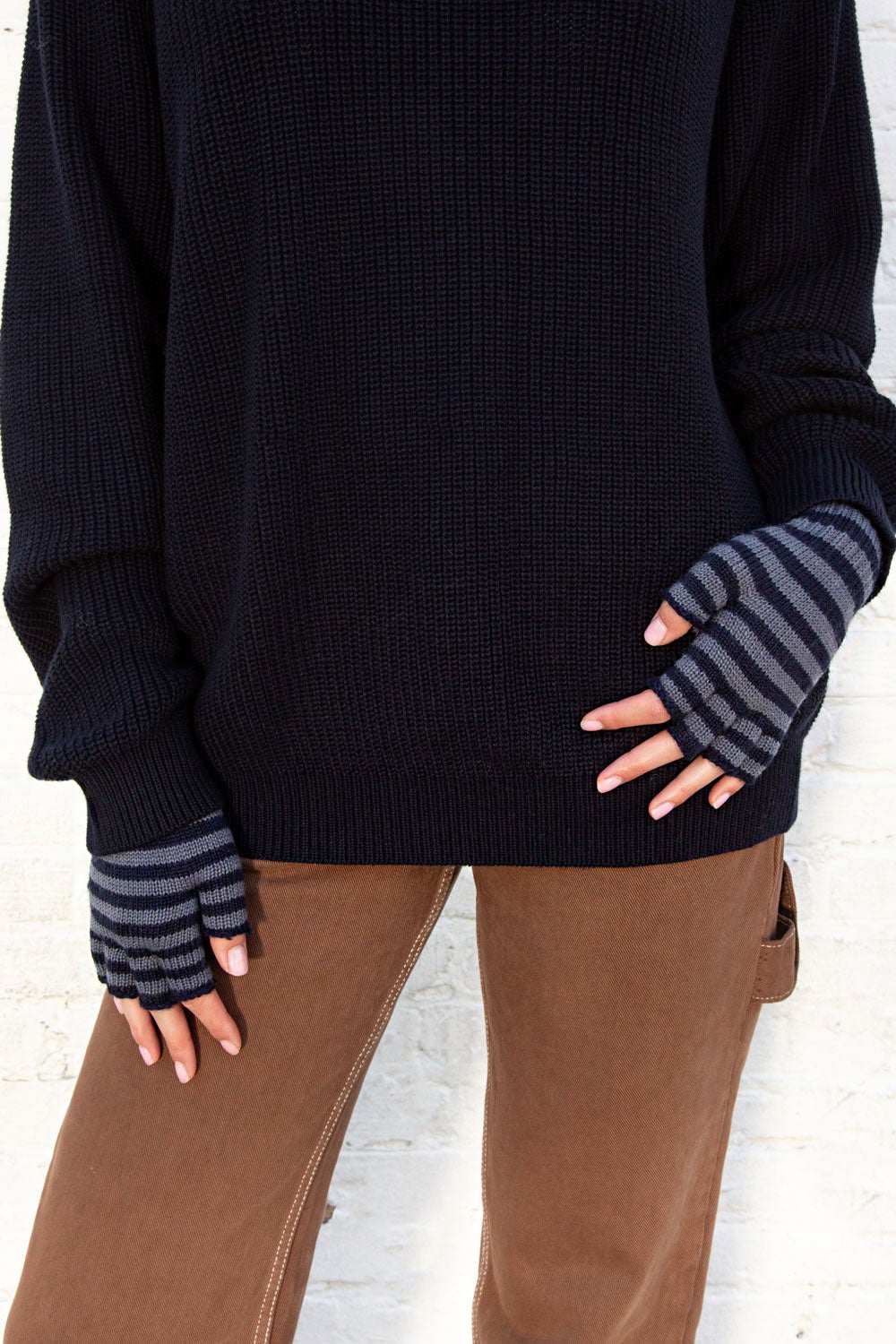 Fingerless Wool Striped Gloves