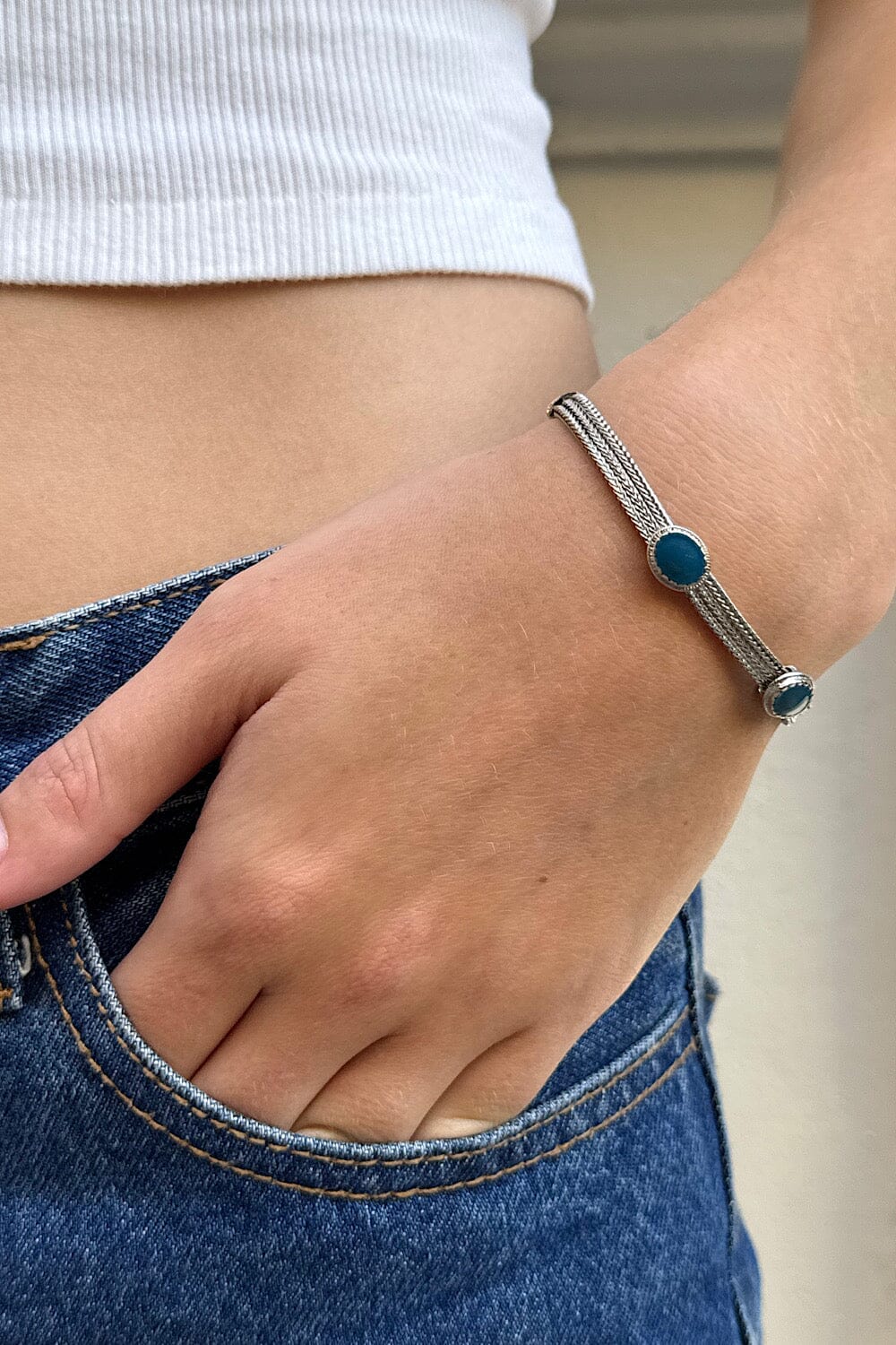 Silver Artificial Emerald Bracelet