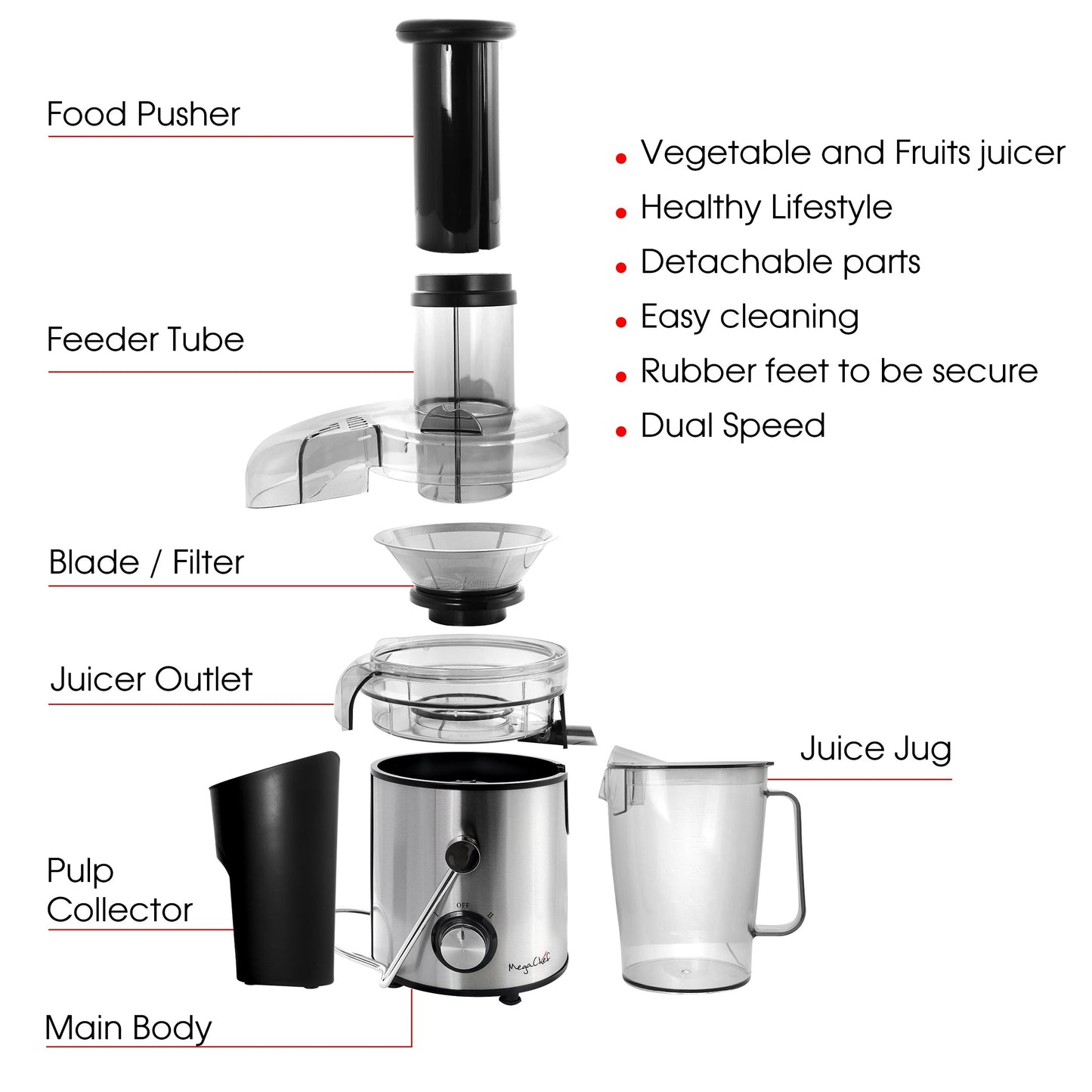 Wide Mouth Stainless Steel 2 Speed Centrifugal Juicer