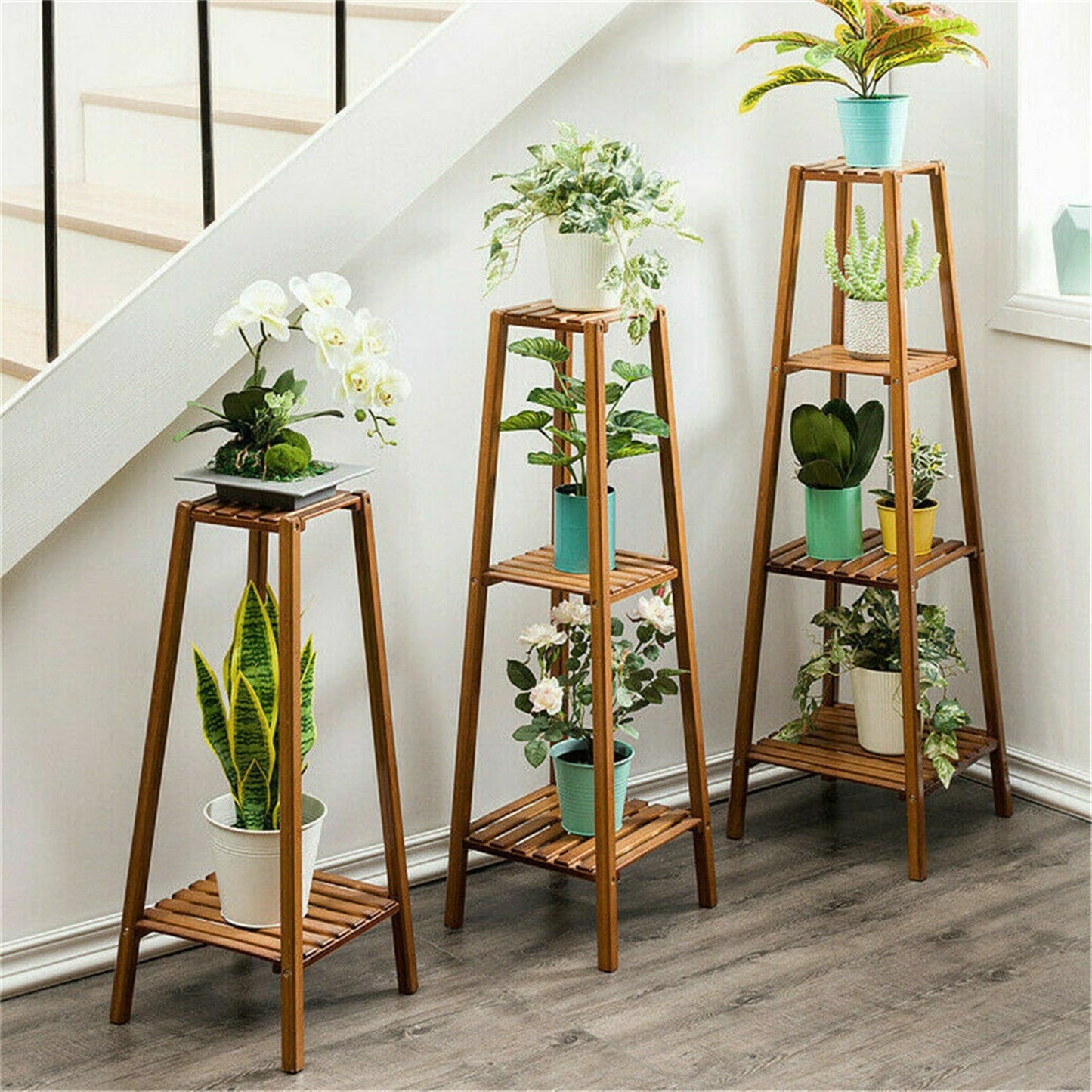 Wooden Flower Stand Plant Frame Balcony Multi-Tier Potted Shelving