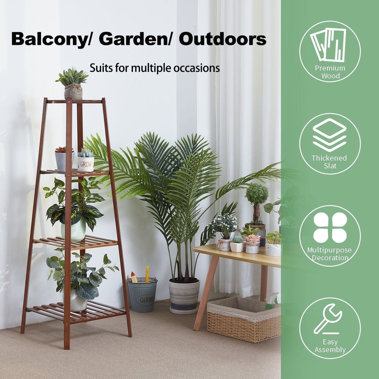 Wooden Flower Stand Plant Frame Balcony Multi-Tier Potted Shelving