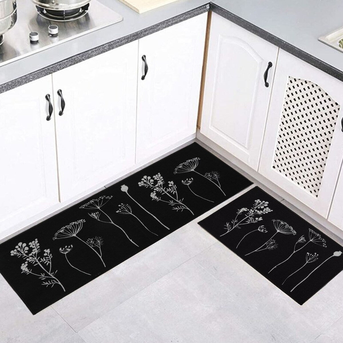 Wool Effect Wildflowers Kitchen Mat or Runner Rug
