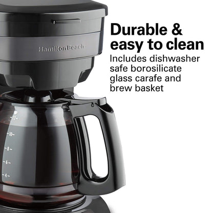 12 Cup Programmable Drip Coffee Maker with 3 Brew Options, Glass Carafe, Auto Pause and Pour, Black Stainless (46293)