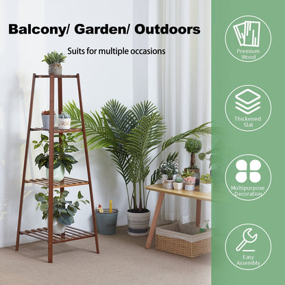 Wooden Flower Stand Plant Frame Balcony Multi-Tier Potted Shelving
